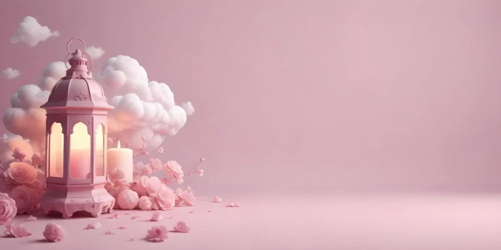 3d Model A Pink Lantern With Floral Details And A Candle Inside Surrounded By White Clouds On A Pink Background Figure Octane Render Volumetric Highly Detailed Videogame Aesthetic 12 8ac3