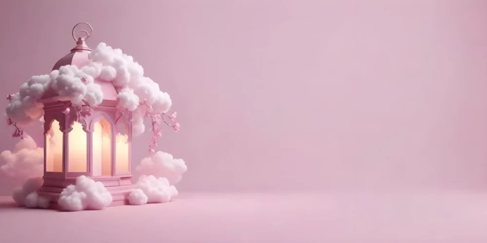 3d Model A Pink Lantern With Floral Details And A Candle Inside Surrounded By White Clouds On A Pink Background Figure Octane Render Volumetric Highly Detailed Videogame Aesthetic 4 54e2