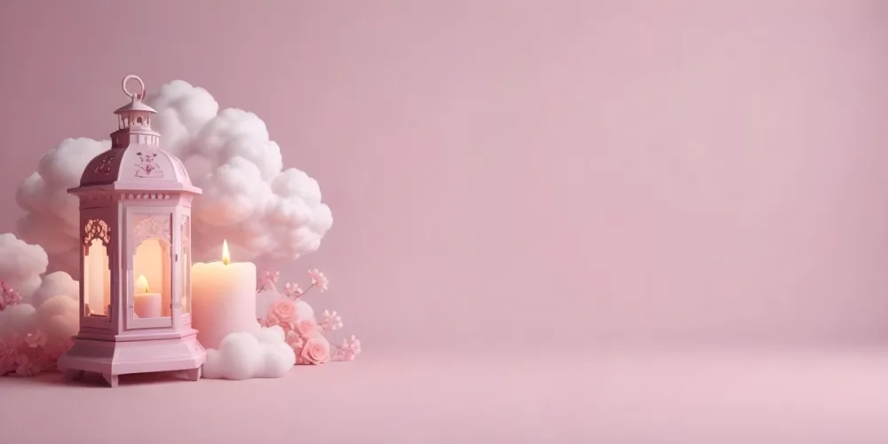 3d Model A Pink Lantern With Floral Details And A Candle Inside Surrounded By White Clouds On A Pink Background Figure Octane Render Volumetric Highly Detailed Videogame Aesthetic 6 A848