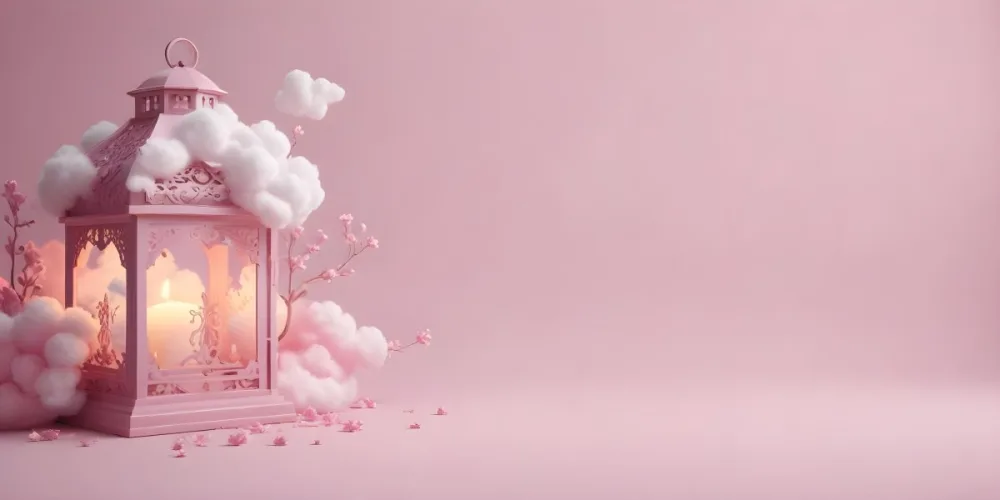 3d Model A Pink Lantern With Floral Details And A Candle Inside Surrounded By White Clouds On A Pink Background Figure Octane Render Volumetric Highly Detailed Videogame Aesthetic 8 4c5b