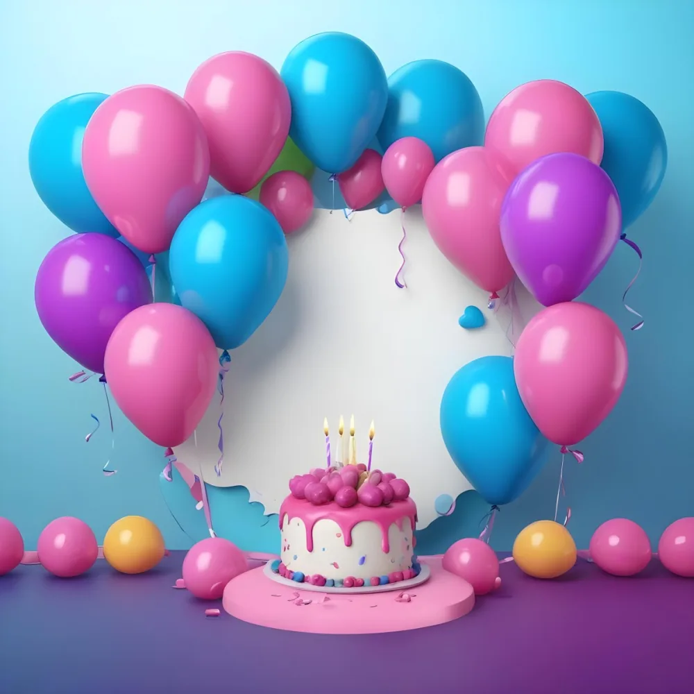 A Birthday Cake With Blue Ribbon And Balloons In A Blue Background 20 2e0e