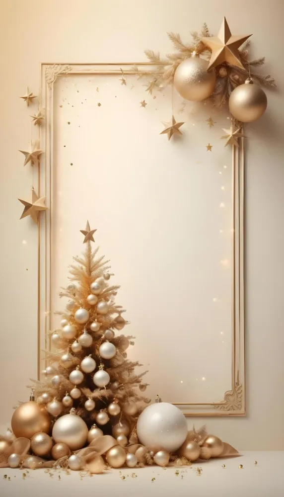A Golden Christmas Tree With Ornaments And Stars Against A Light Background 15 165f