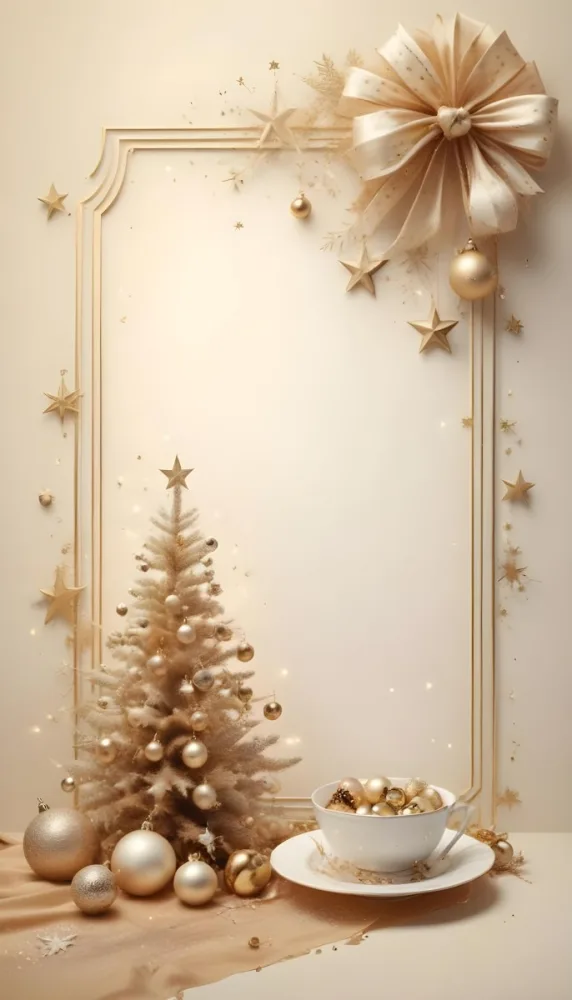 A Golden Christmas Tree With Ornaments And Stars Against A Light Background 19 9cc3
