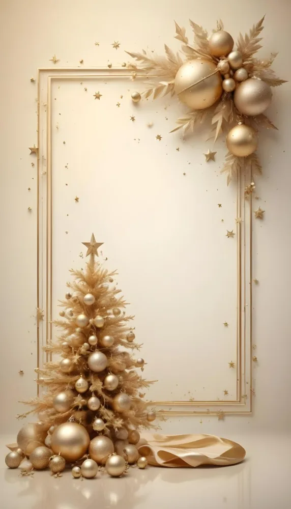 A Golden Christmas Tree With Ornaments And Stars Against A Light Background 22 9f2d
