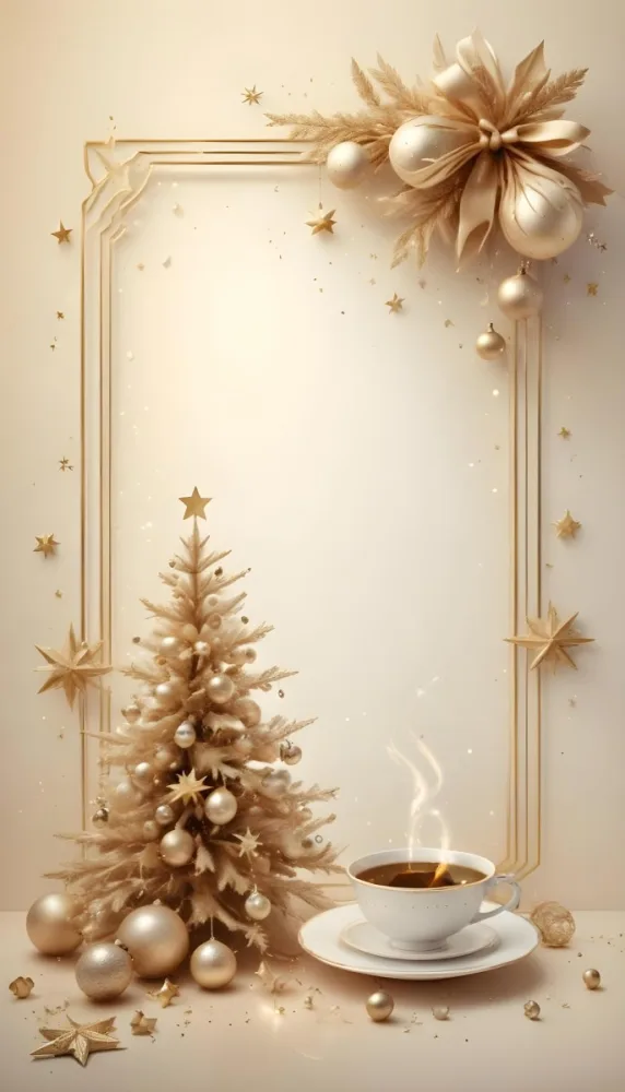 A Golden Christmas Tree With Ornaments And Stars Against A Light Background 27 5c67