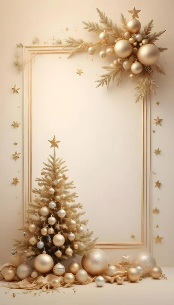A Golden Christmas Tree With Ornaments And Stars Against A Light Background 34 B018