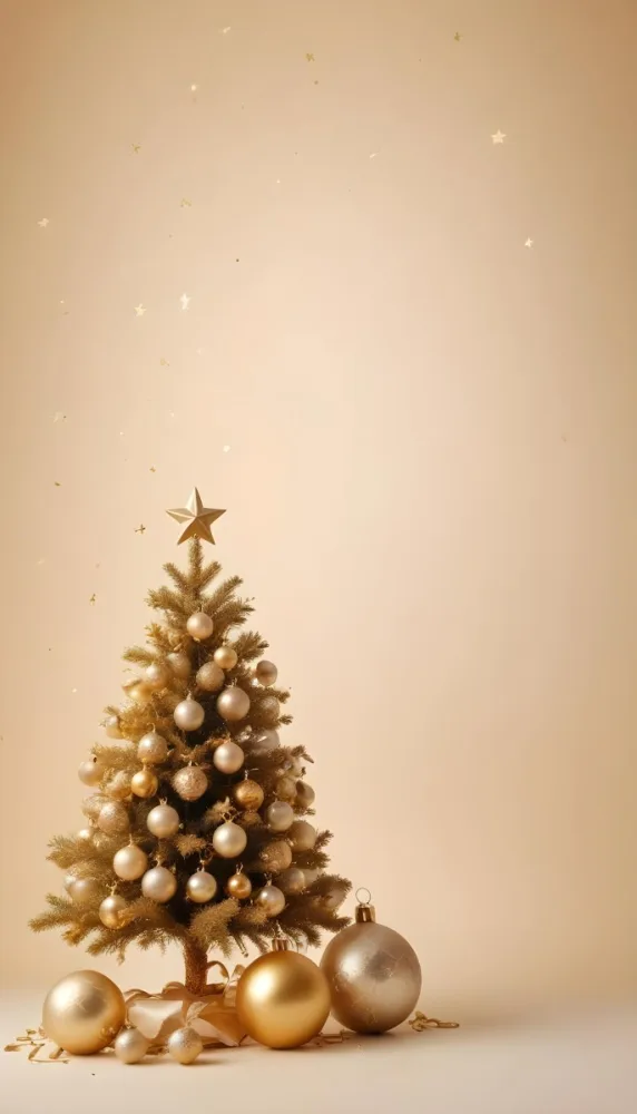 A Golden Christmas Tree With Ornaments And Stars Against A Light Background 39 E056