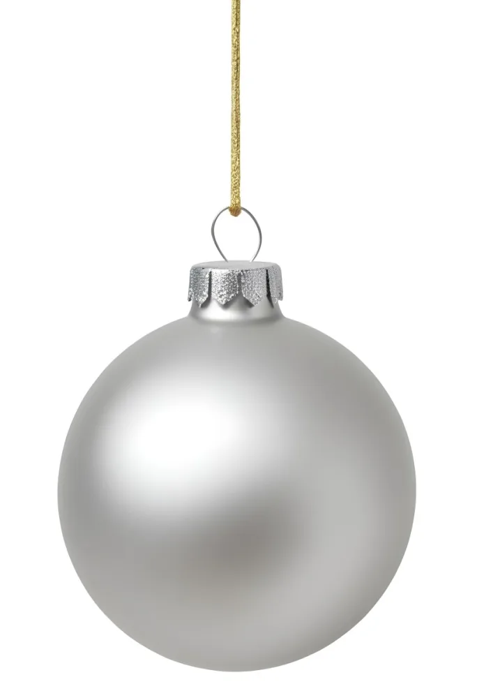 A Silver Christmas Ball Ornament With A White Top And A White String Isolated On A Golden Background 13 3d42