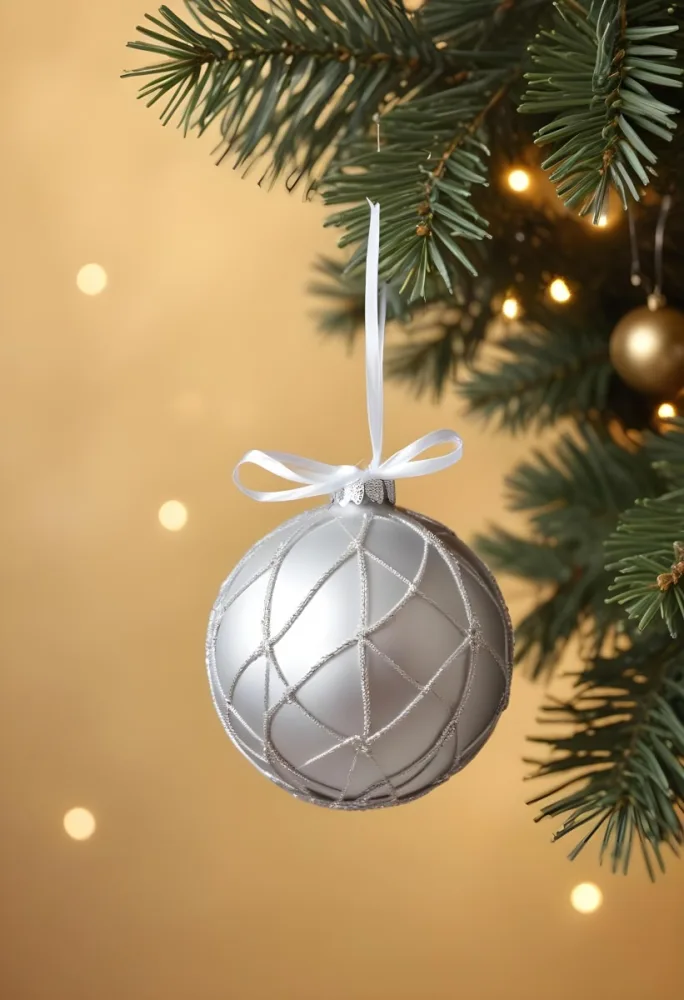 A Silver Christmas Ball Ornament With A White Top And A White String Isolated On A Golden Background 17 3741