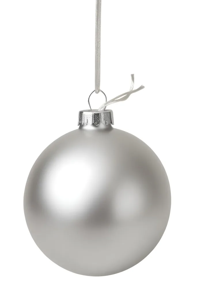 A Silver Christmas Ball Ornament With A White Top And A White String Isolated On A Golden Background 3 Aca1