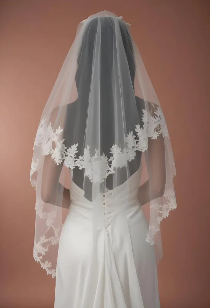 A White Wedding Dress With A Long Flowing Veil Featuring Lace Detailing 31 8a2b