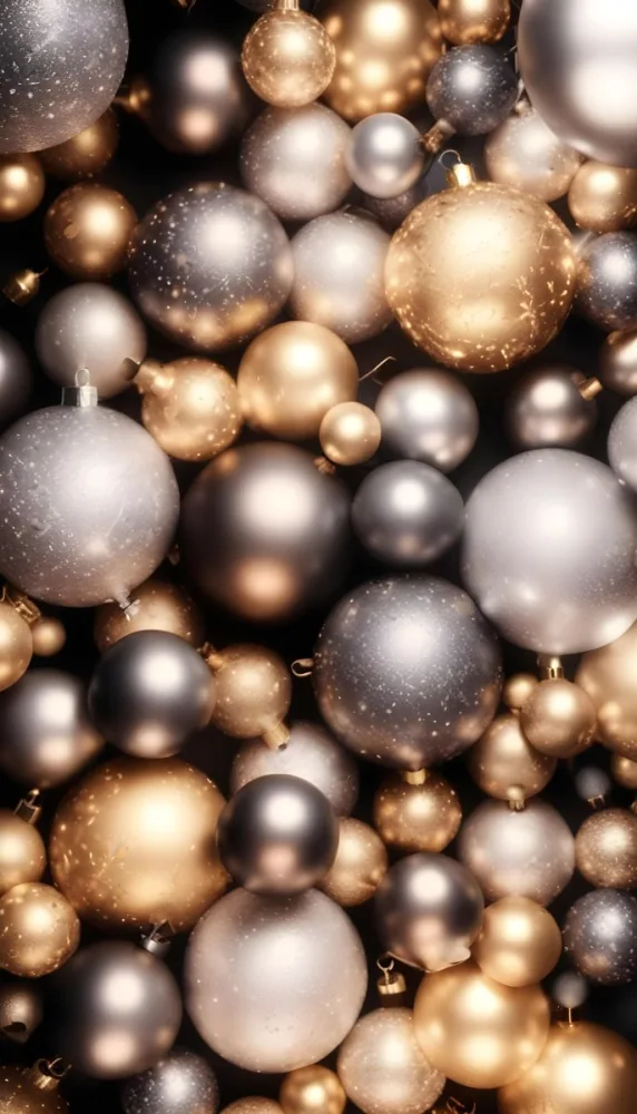 Assorted Metallic And Glittery Christmas Ornaments Or Baubles In