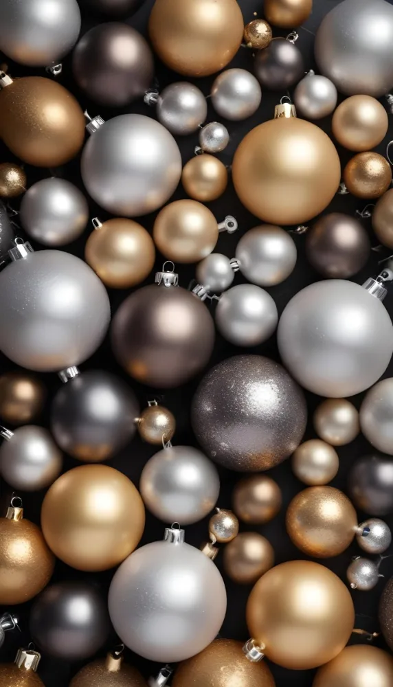 Assorted Metallic And Glittery Christmas Ornaments Or Baubles In Shades Of Gold Silver And Bronze Against A Dark Background 16 1792
