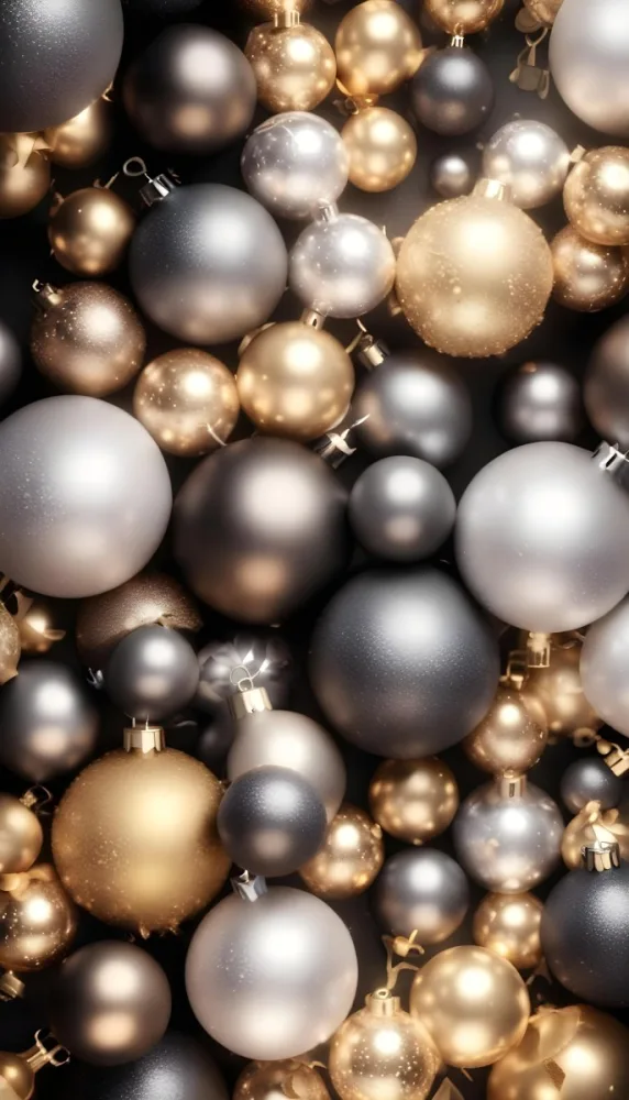 Assorted Metallic And Glittery Christmas Ornaments Or Baubles In Shades Of Gold Silver And Bronze Against A Dark Background 9 9934