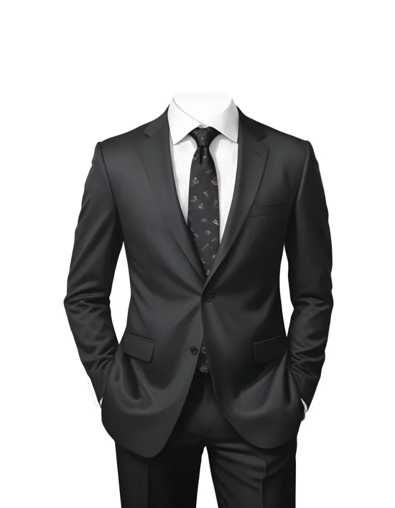Digital Painting A Black Suit With A White Dress Shirt And A Patterned Tie Hands In Pockets With No Visible Head The Background Is Plain White Bold And Slim Lines Brush Strokes 16 E65d