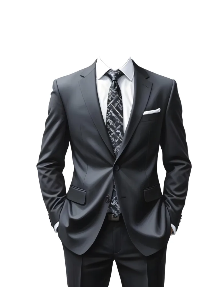 Digital Painting A Black Suit With A White Dress Shirt And A Patterned Tie Hands In Pockets With No Visible Head The Background Is Plain White Bold And Slim Lines Brush Strokes 18 B7ff