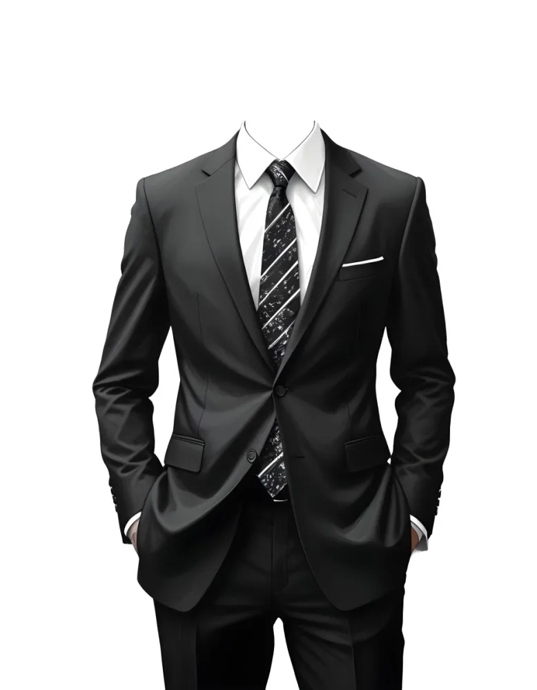 Digital Painting A Black Suit With A White Dress Shirt And A Patterned Tie Hands In Pockets With No Visible Head The Background Is Plain White Bold And Slim Lines Brush Strokes 29 7437