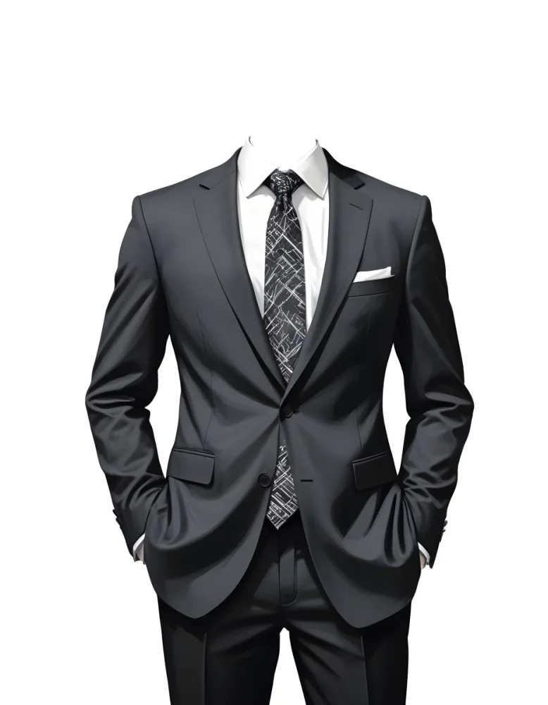 Digital Painting A Black Suit With A White Dress Shirt And A Patterned Tie Hands In Pockets With No Visible Head The Background Is Plain White Bold And Slim Lines Brush Strokes 30 Dc53