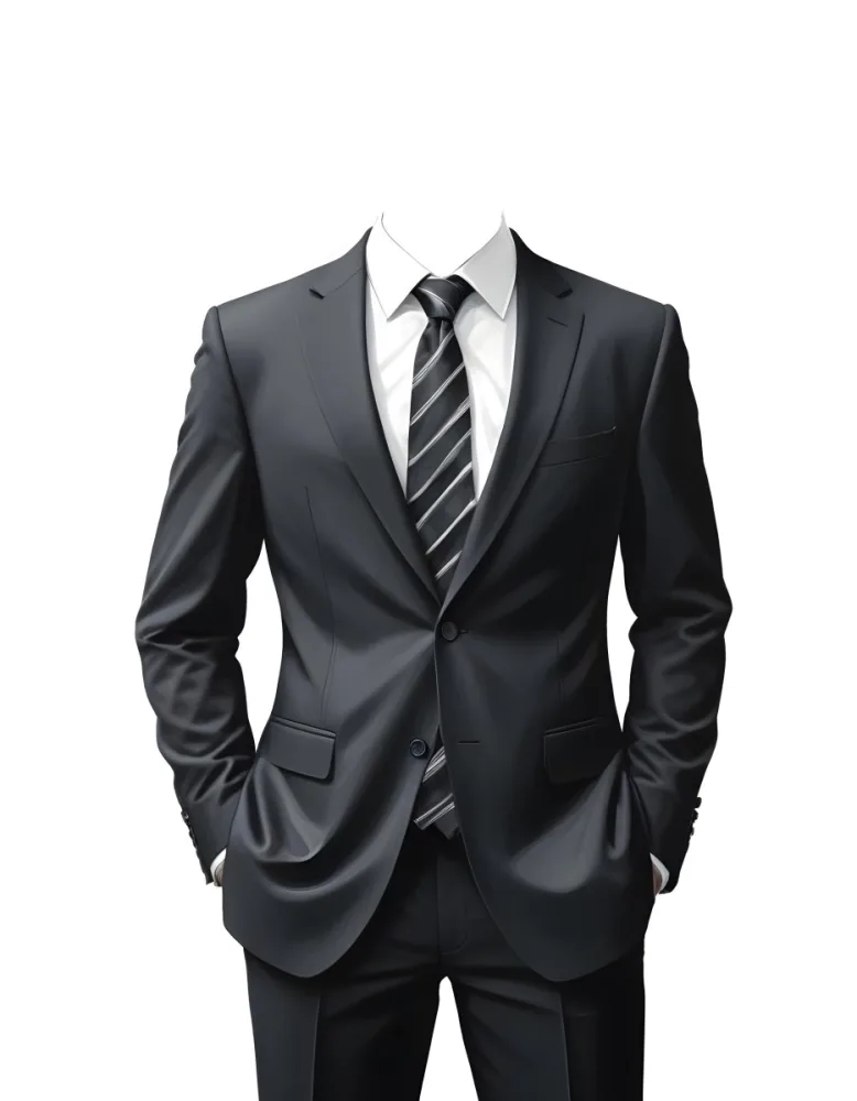 Digital Painting A Black Suit With A White Dress Shirt And A Patterned Tie Hands In Pockets With No Visible Head The Background Is Plain White Bold And Slim Lines Brush Strokes 31 2563