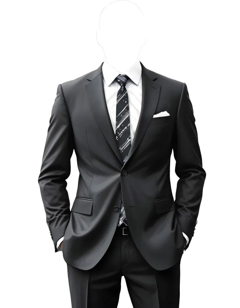 Digital Painting A Black Suit With A White Dress Shirt And A Patterned Tie Hands In Pockets With No Visible Head The Background Is Plain White Bold And Slim Lines Brush Strokes 32 04b8