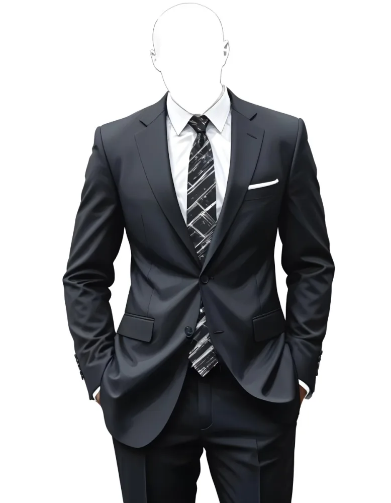 Digital Painting A Black Suit With A White Dress Shirt And A Patterned Tie Hands In Pockets With No Visible Head The Background Is Plain White Bold And Slim Lines Brush Strokes 33 Db7f