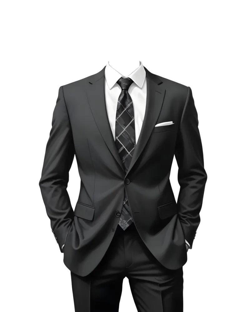 Digital Painting A Black Suit With A White Dress Shirt And A Patterned Tie Hands In Pockets With No Visible Head The Background Is Plain White Bold And Slim Lines Brush Strokes 34 E1fb