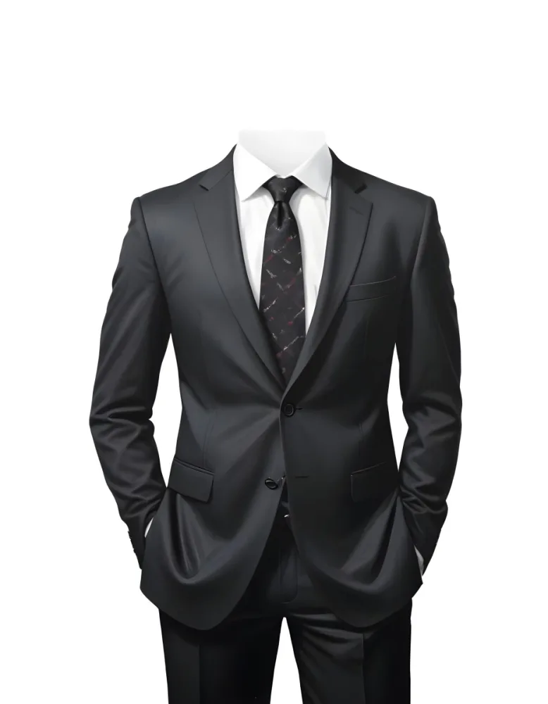 Digital Painting A Black Suit With A White Dress Shirt And A Patterned Tie Hands In Pockets With No Visible Head The Background Is Plain White Bold And Slim Lines Brush Strokes 4 61f7