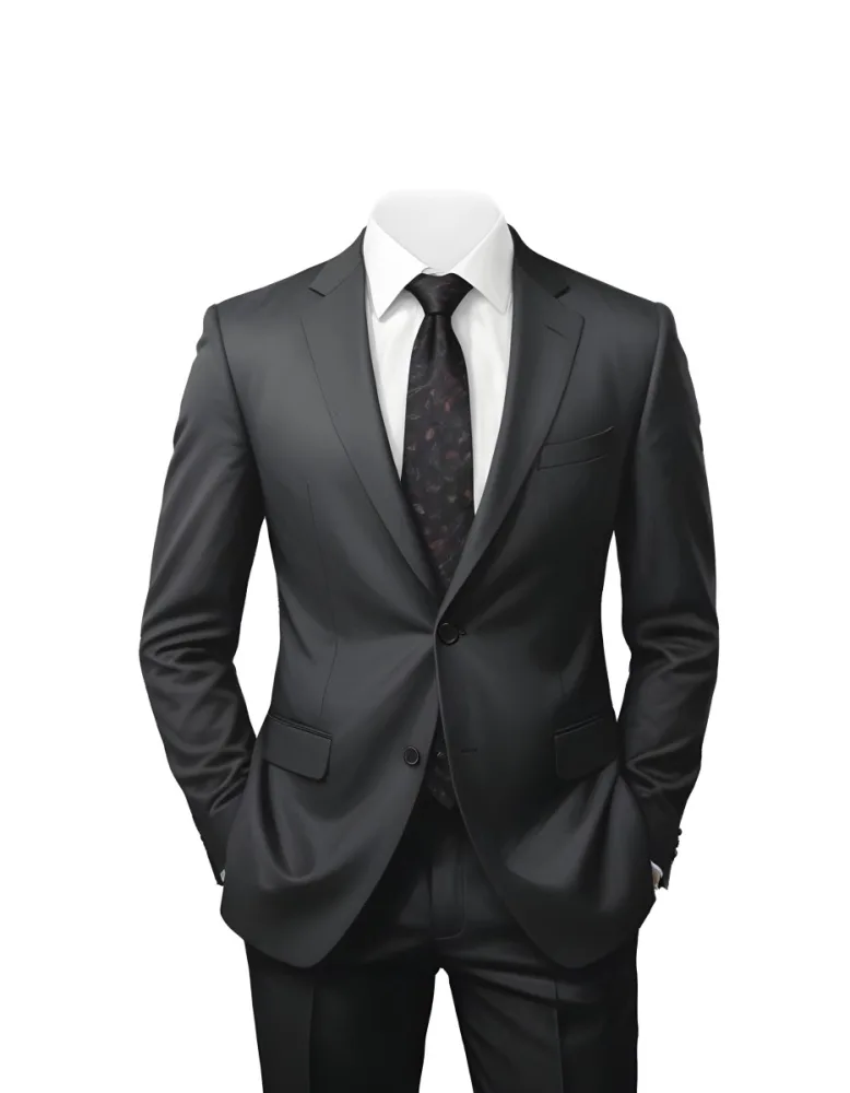 Digital Painting A Black Suit With A White Dress Shirt And A Patterned Tie Hands In Pockets With No Visible Head The Background Is Plain White Bold And Slim Lines Brush Strokes 5 B5f6