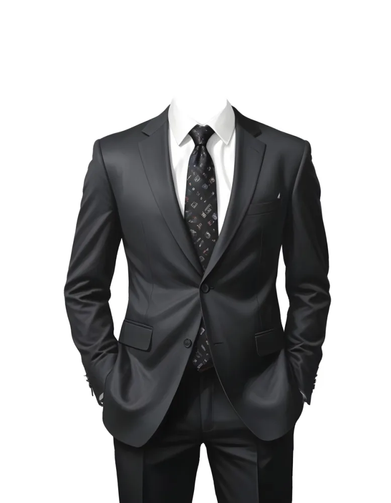 Digital Painting A Black Suit With A White Dress Shirt And A Patterned Tie Hands In Pockets With No Visible Head The Background Is Plain White Bold And Slim Lines Brush Strokes 7 A81b