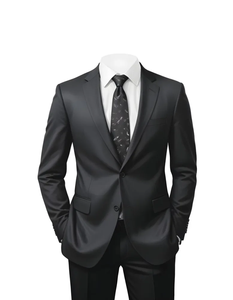 Digital Painting A Black Suit With A White Dress Shirt And A Patterned Tie Hands In Pockets With No Visible Head The Background Is Plain White Bold And Slim Lines Brush Strokes 8 C793