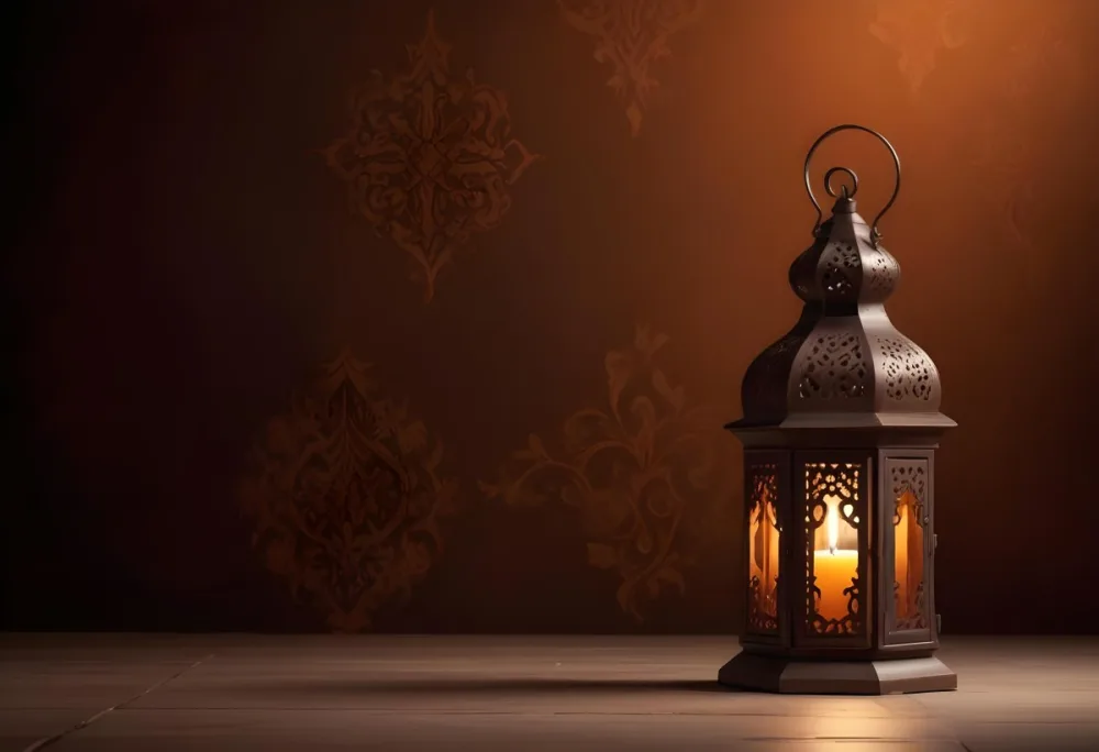 Digital Painting An Ornate Metal Lantern With A Candle Inside Casting Patterned Light On A Dark Brown Wall On A Wooden Surface Warm Ambient Lighting Bold And Slim Lines Brush Strokes 11 4b40