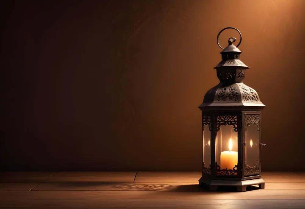 Digital Painting An Ornate Metal Lantern With A Candle Inside Casting Patterned Light On A Dark Brown Wall On A Wooden Surface Warm Ambient Lighting Bold And Slim Lines Brush Strokes 2 5784