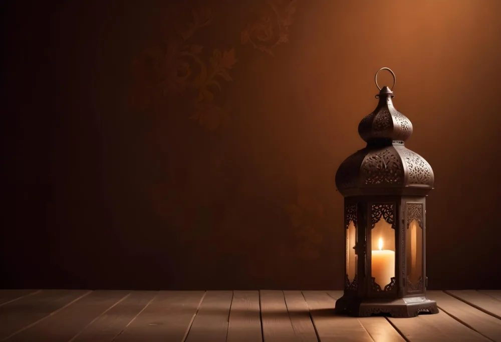 Digital Painting An Ornate Metal Lantern With A Candle Inside Casting Patterned Light On A Dark Brown Wall On A Wooden Surface Warm Ambient Lighting Bold And Slim Lines Brush Strokes 24 C5ad