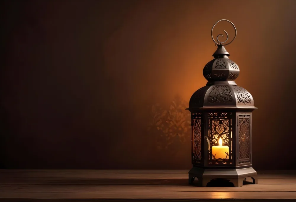 Digital Painting An Ornate Metal Lantern With A Candle Inside Casting Patterned Light On A Dark Brown Wall On A Wooden Surface Warm Ambient Lighting Bold And Slim Lines Brush Strokes 5 5f2b