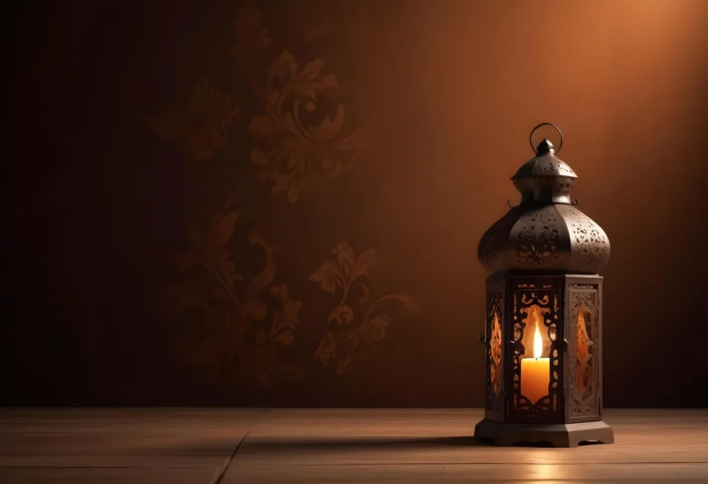 Digital Painting An Ornate Metal Lantern With A Candle Inside Casting Patterned Light On A Dark Brown Wall On A Wooden Surface Warm Ambient Lighting Bold And Slim Lines Brush Strokes 7 95a8