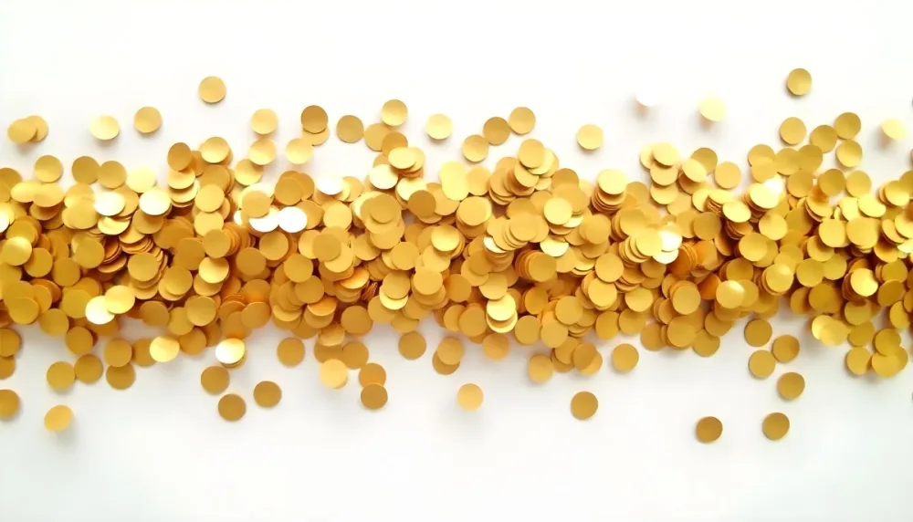 Golden Confetti Scattered On A White Surface Creating A Textured And Shimmering Effect Ideal For Festive Backgrounds Or Celebratory Designs With A Clean And Minimalist Aesthetic 39 Eb4e
