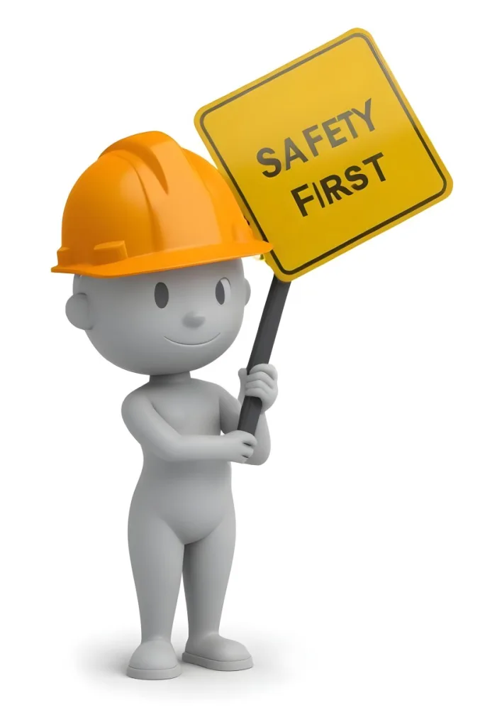 3d Model A Gray Humanoid Figure Wearing An Orange Hard Hat Holding A Yellow Sign That Reads Safety First In Black Text The Figure Stands Upright With Both Hands On The Sign Emphasizing The Importance Of Safety The 22 Dbd4