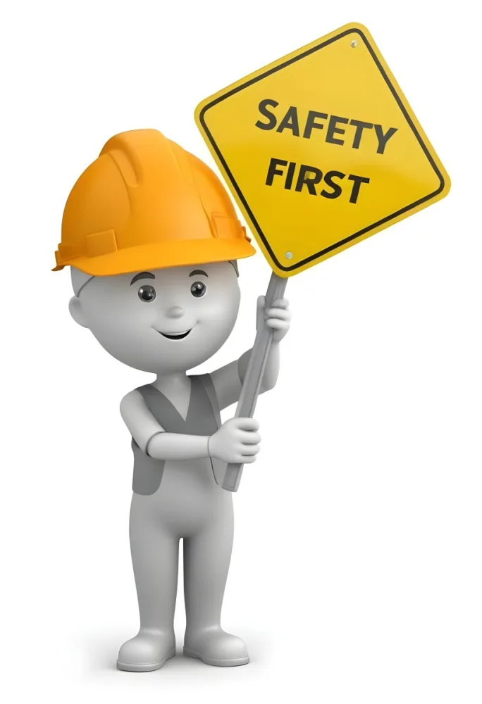 A 3d Cartoon Character Wearing A Hard Hat And Holding A Safety First Sign 4 B79e