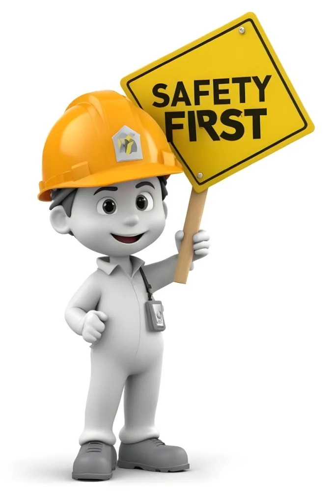 A 3d Cartoon Character Wearing A Hard Hat And Holding A Safety First Sign 5 6397
