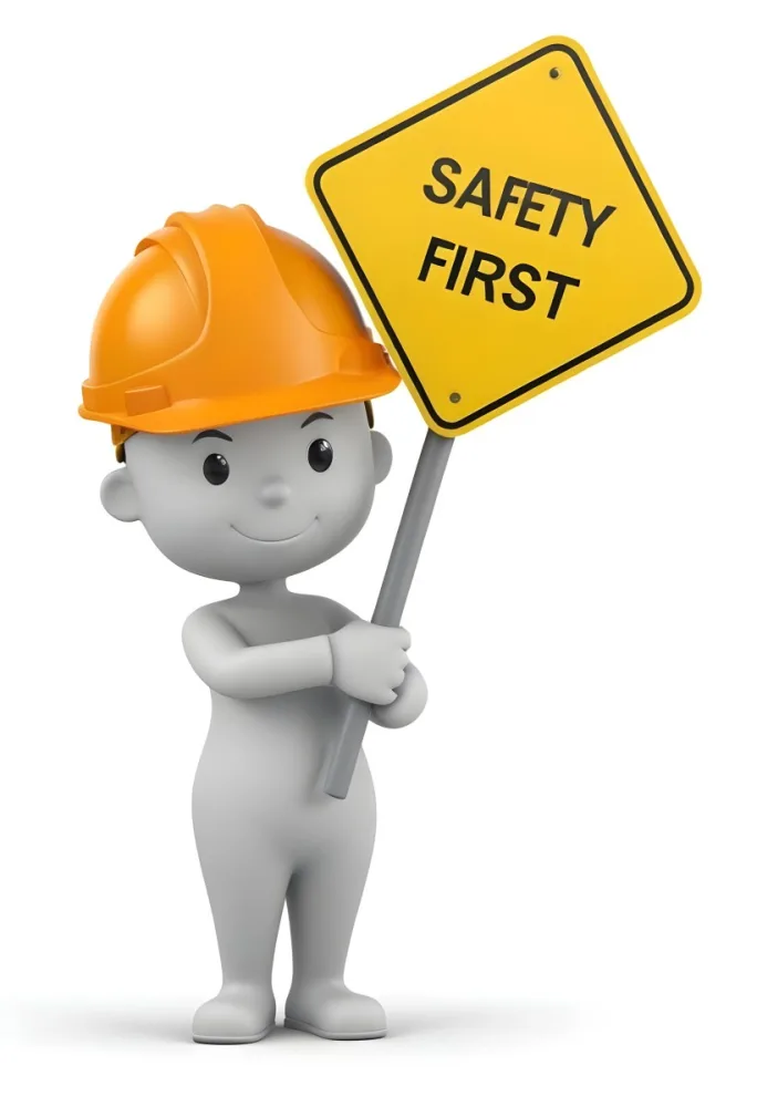 A 3d Cartoon Character Wearing A Hard Hat And Holding A Safety First Sign 6 7bd7