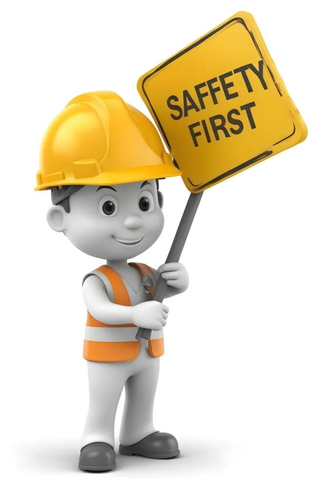 A 3d Cartoon Character Wearing A Hard Hat And Holding A Safety First Sign 7 B8c3