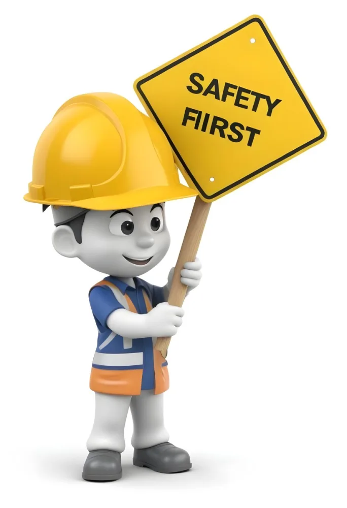 A 3d Cartoon Character Wearing A Hard Hat And Holding A Safety First Sign 8 5dd8