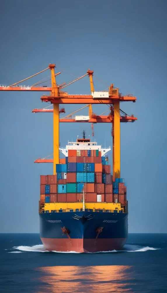 A Cargo Ship Carrying Colorful Shipping Containers On The Open Ocean With A Crane Visible In The Foreground 3 048d