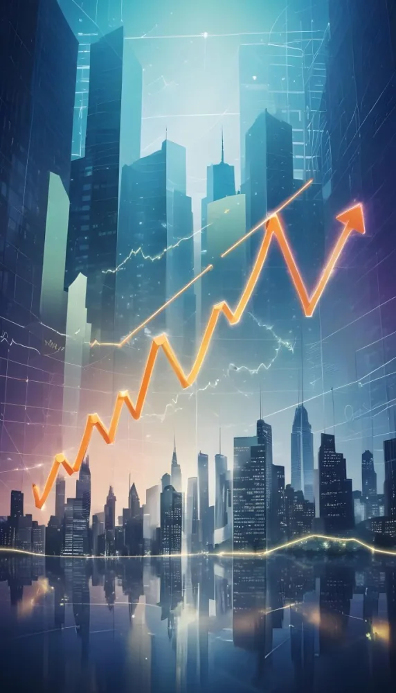 A Digital Illustration Depicting A Global Financial Market With A World Map Stock Charts And Financial Symbols Like Dollar Signs The Image Shows A Rising Trend Line And Upward Arrow Suggesting Growth And Economic Prog 5 28bd