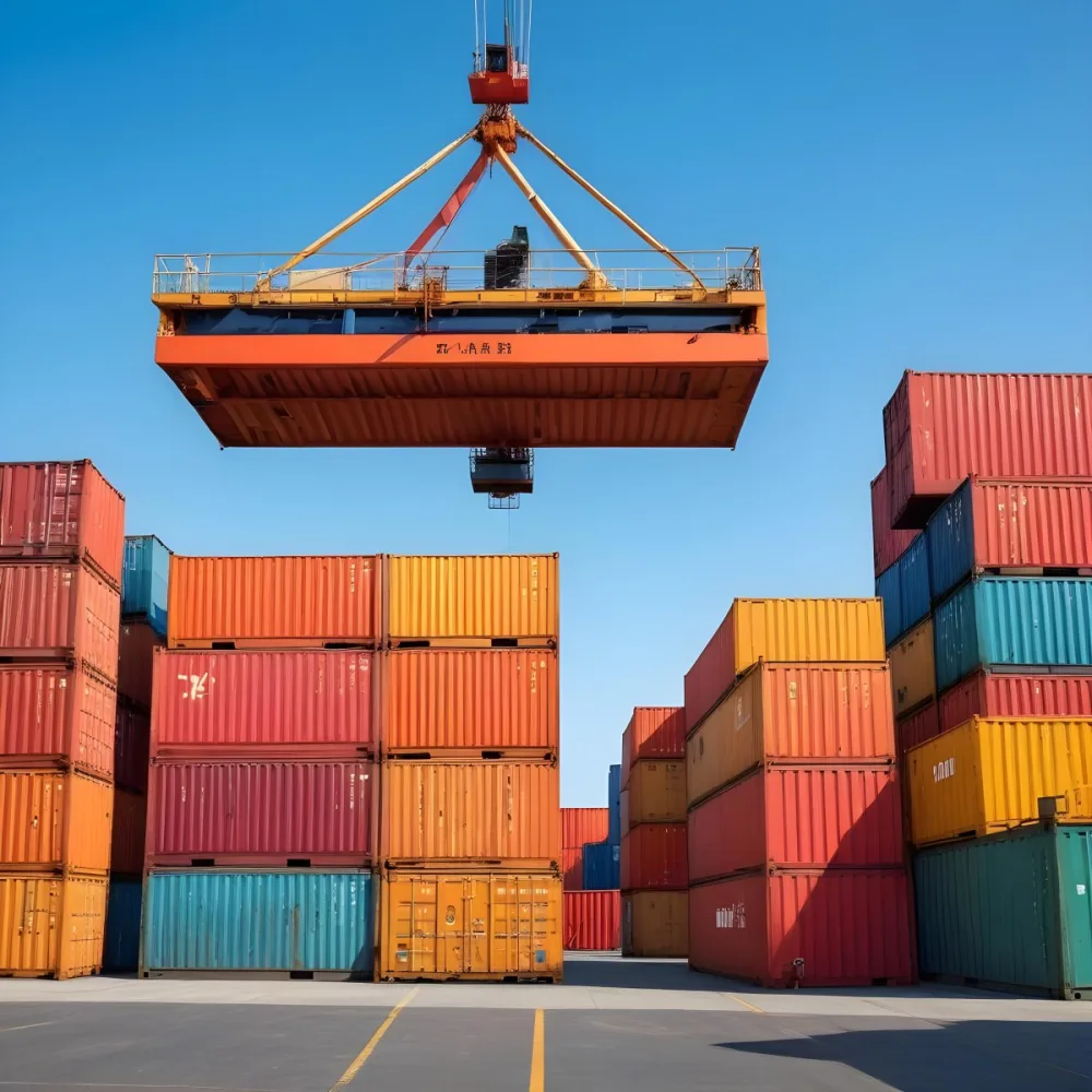 A Large Cargo Container Ship Being Loaded With Colorful Shipping Containers With A Crane Lifting A Container Onto The Ship The Background Shows A Clear Blue Sky 6 Fbc1