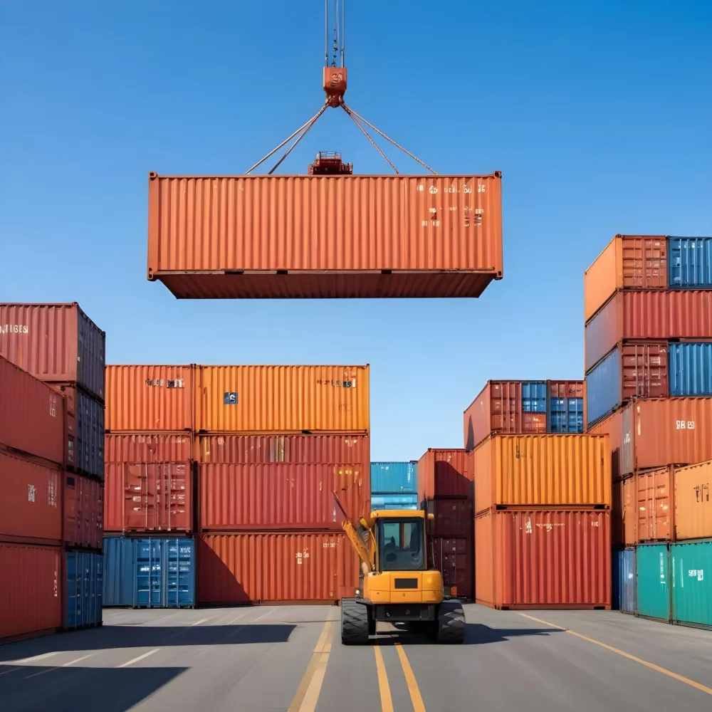 A Large Cargo Container Ship Being Loaded With Colorful Shipping Containers With A Crane Lifting A Container Onto The Ship The Background Shows A Clear Blue Sky 9 20f0