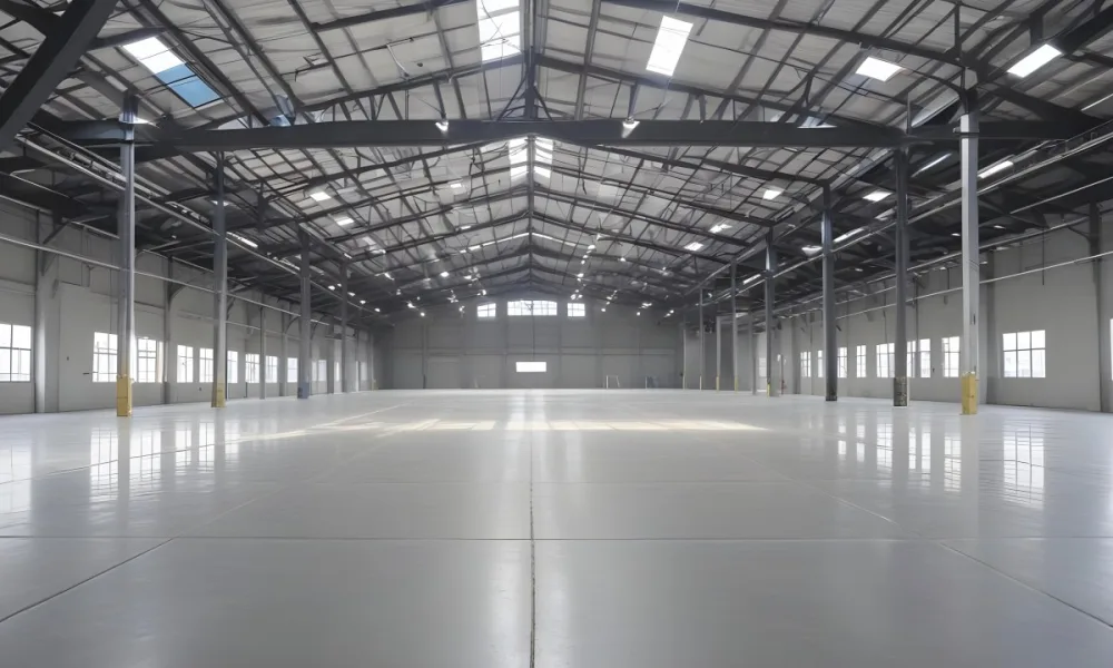 A Large Empty Industrial Warehouse With A High Ceiling Metal Floor And Metal Truss Structure 15 24a0