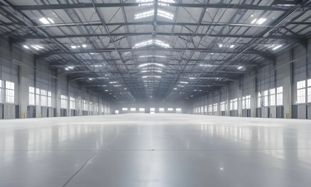 A Large Empty Industrial Warehouse With A High Ceiling Metal Floor And Metal Truss Structure 16 2d4a