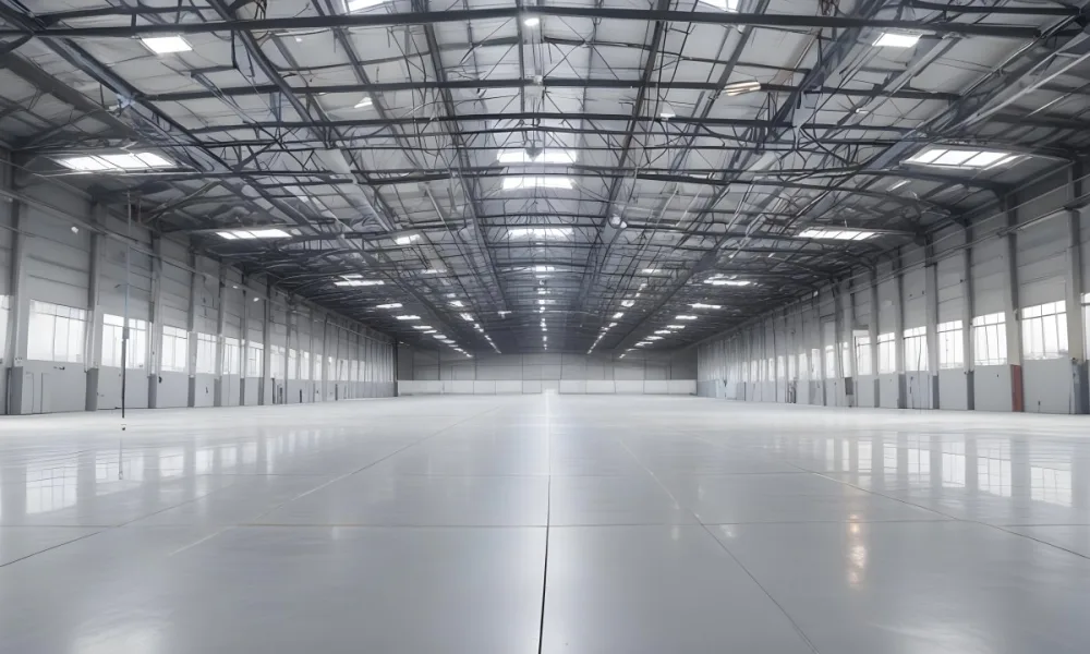 A Large Empty Industrial Warehouse With A High Ceiling Metal Floor And Metal Truss Structure 18 5847