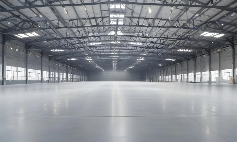 A Large Empty Industrial Warehouse With A High Ceiling Metal Floor And Metal Truss Structure 19 6ed5